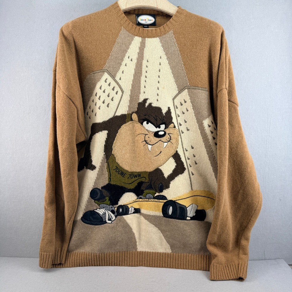 Toone Town Italy Men 4XL Taz Skateboard Knit Sweater Brown Vintage Looney Tunes‎